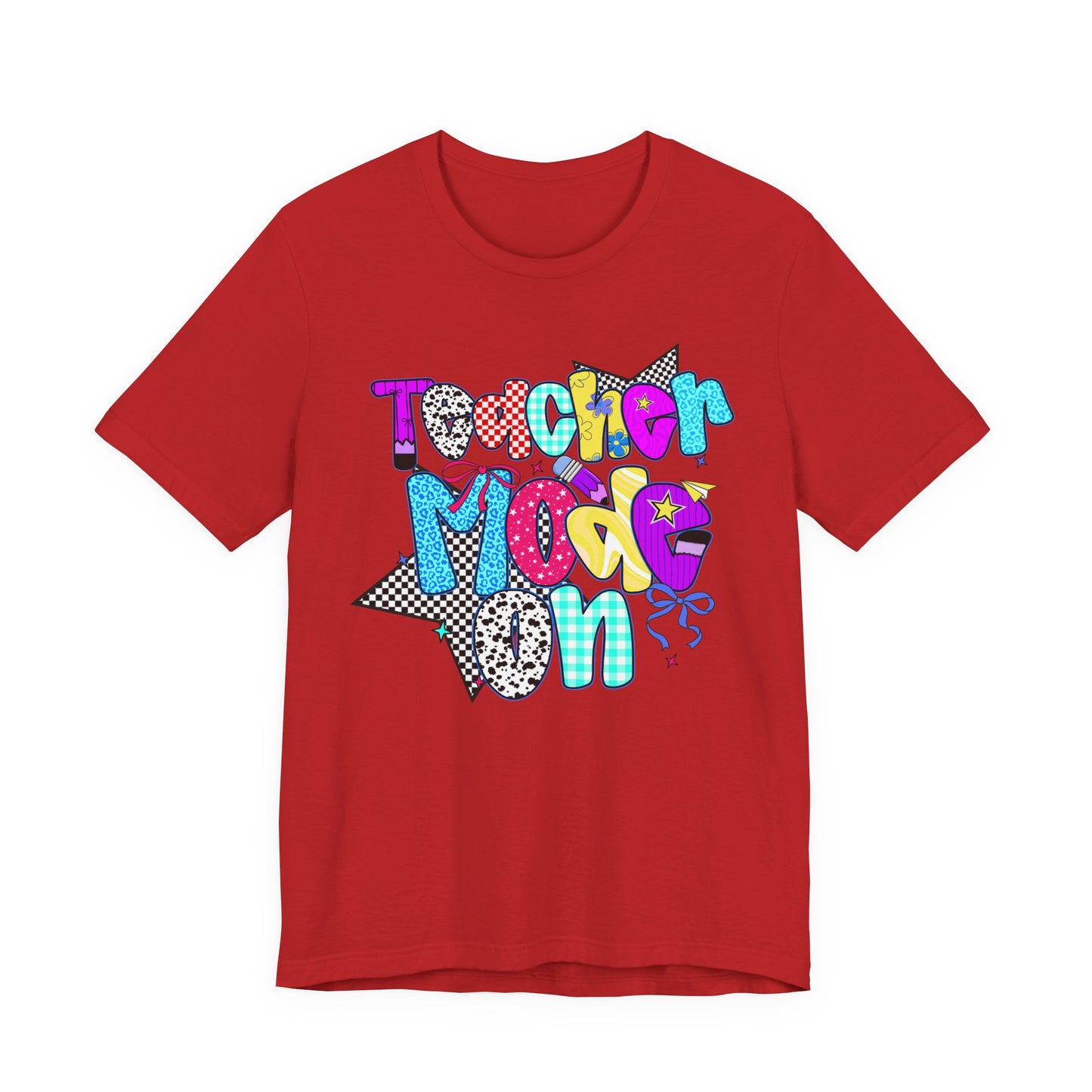 80s Themed Teacher T-Shirt - Teacher Mode On - Unisex Tee, Retro Educator Shirt, Vintage School Apparel, Funny Instructor Top, Teaching Gift
