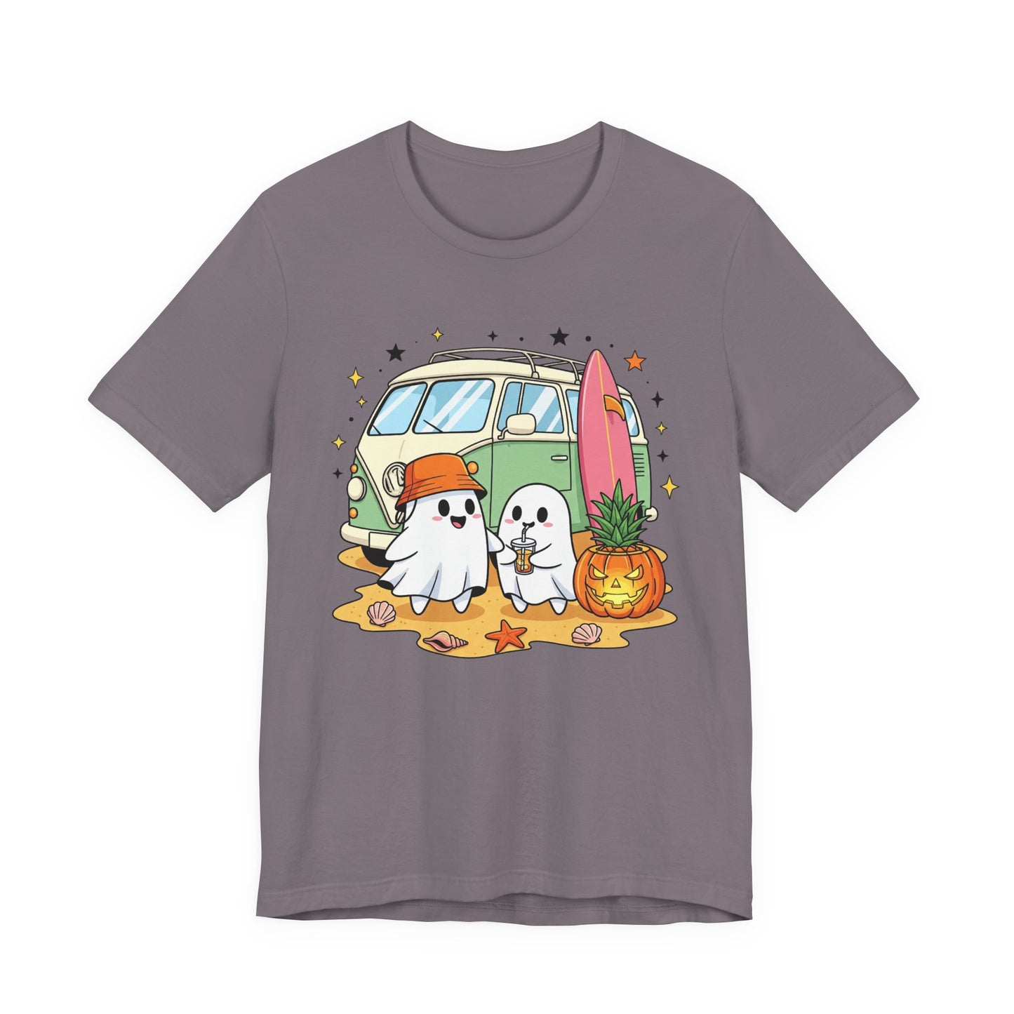 Vintage Van Ghosts Unisex Tee Shirt, Halloween Beach Pumpkin Top, Retro Halloween Shirt, Fall Ghost Tee, Beach Van Shirt