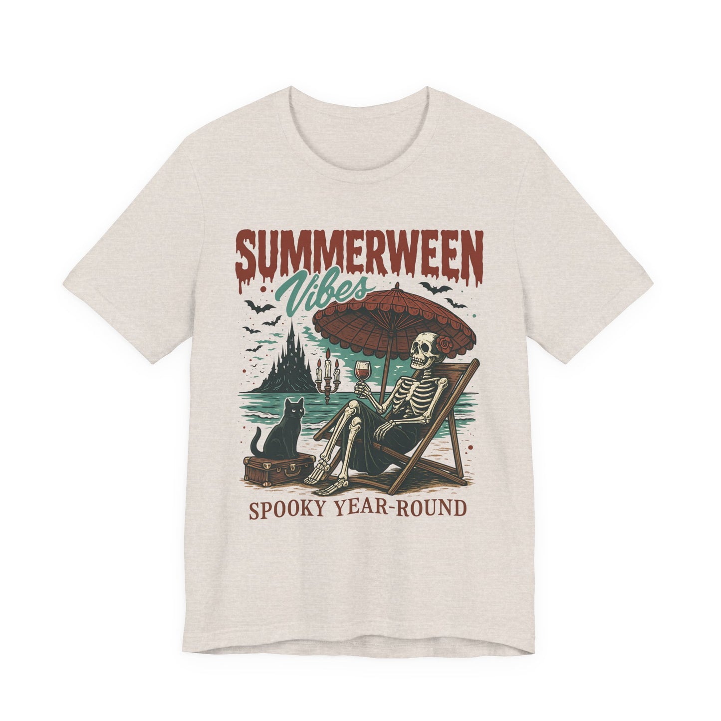 Summerween Vibes Unisex Tee, Spooky T-Shirt, Halloween Shirt, Vintage Style Top, Year-Round Casual Wear