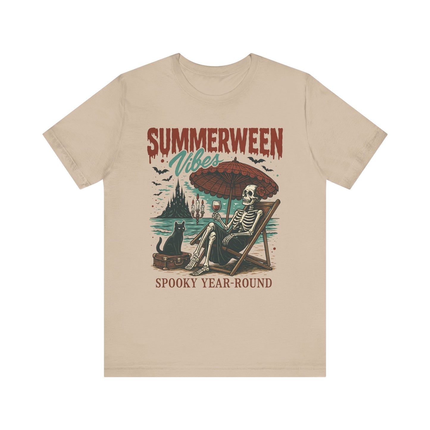 Summerween Vibes Unisex Tee, Spooky T-Shirt, Halloween Shirt, Vintage Style Top, Year-Round Casual Wear