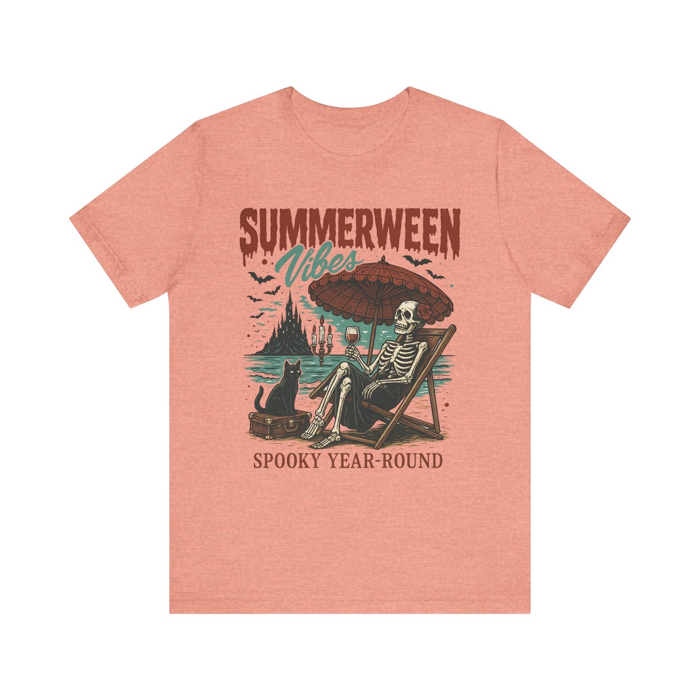 Summerween Vibes Unisex Tee, Spooky T-Shirt, Halloween Shirt, Vintage Style Top, Year-Round Casual Wear