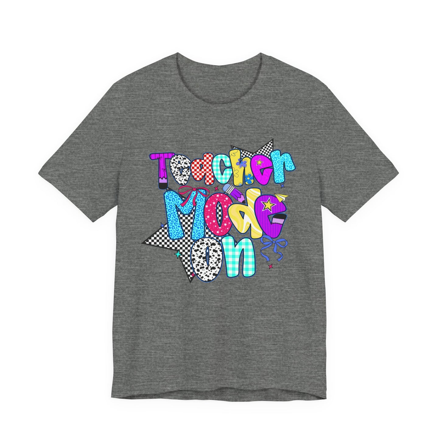80s Themed Teacher T-Shirt - Teacher Mode On - Unisex Tee, Retro Educator Shirt, Vintage School Apparel, Funny Instructor Top, Teaching Gift