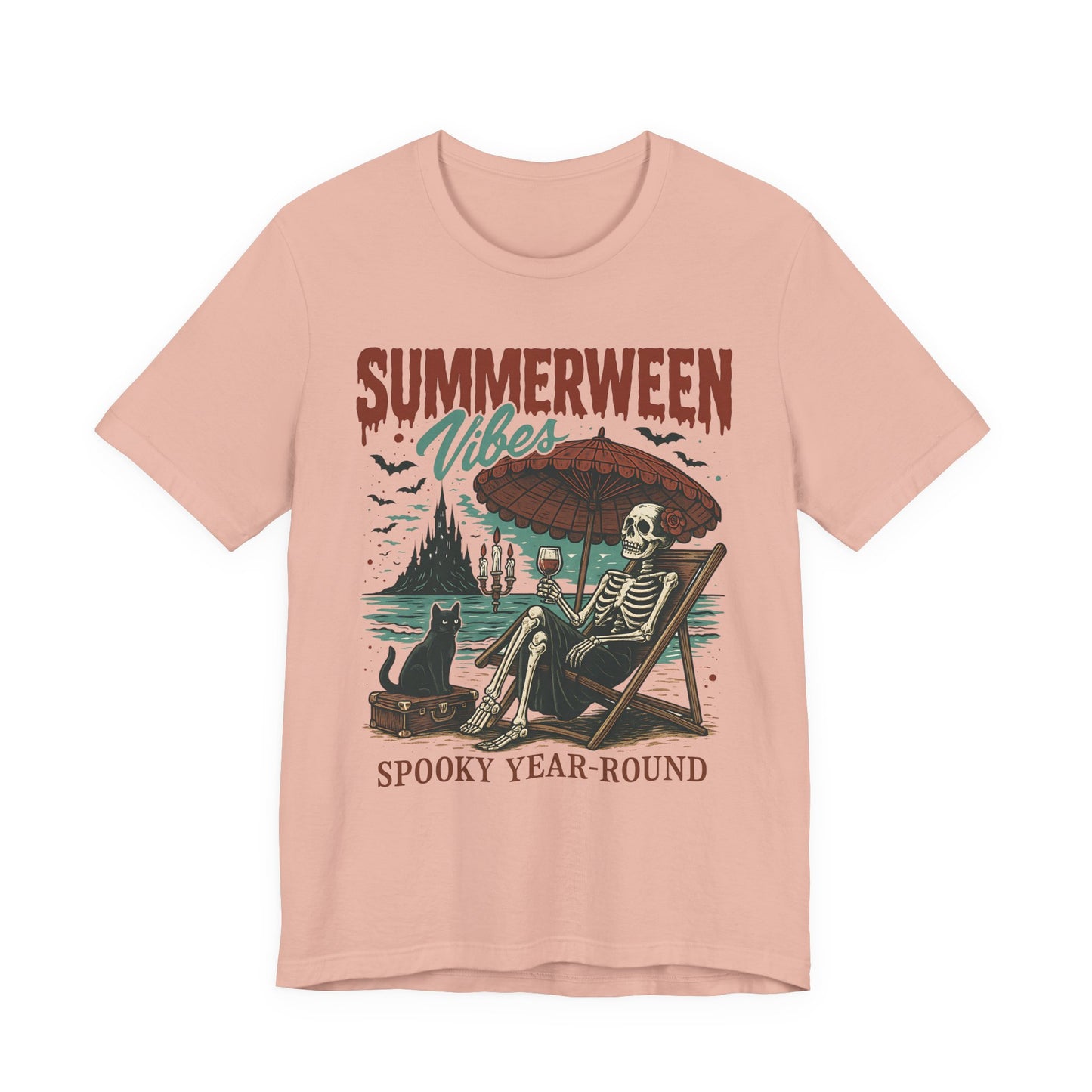 Summerween Vibes Unisex Tee, Spooky T-Shirt, Halloween Shirt, Vintage Style Top, Year-Round Casual Wear