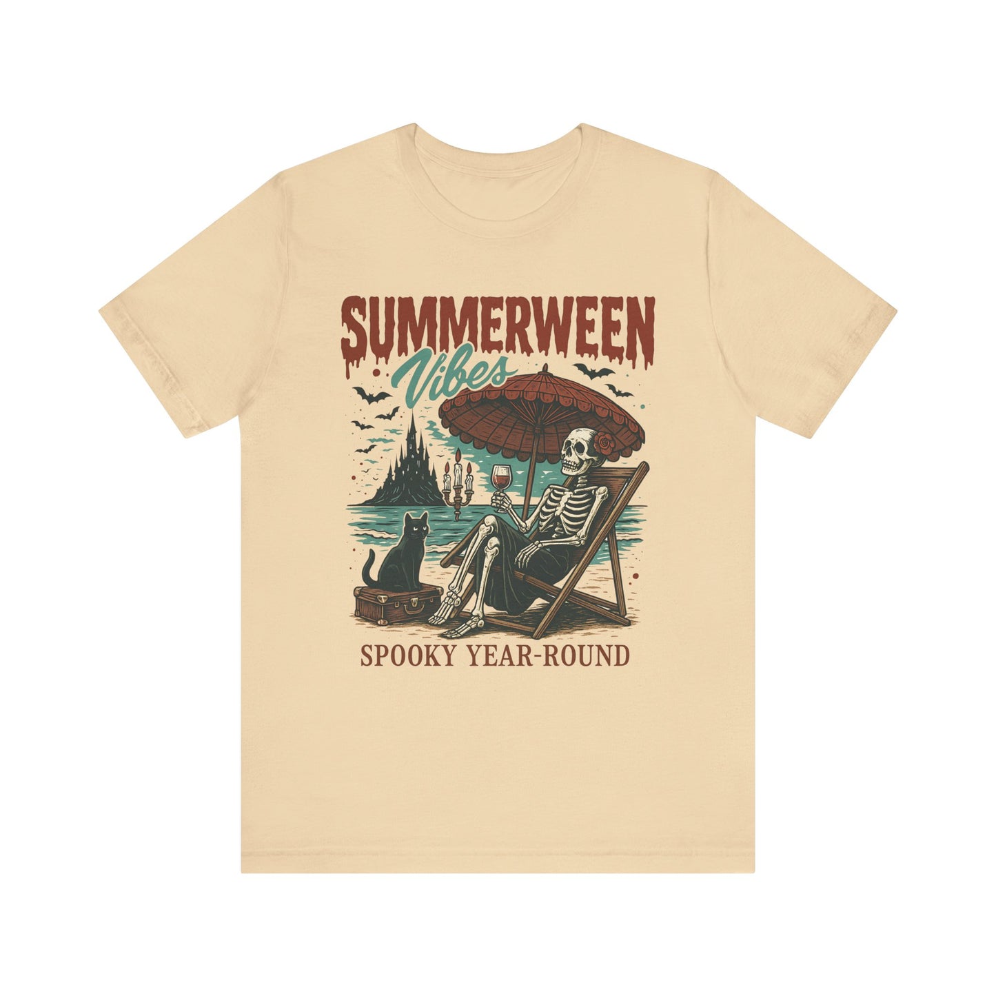 Summerween Vibes Unisex Tee, Spooky T-Shirt, Halloween Shirt, Vintage Style Top, Year-Round Casual Wear