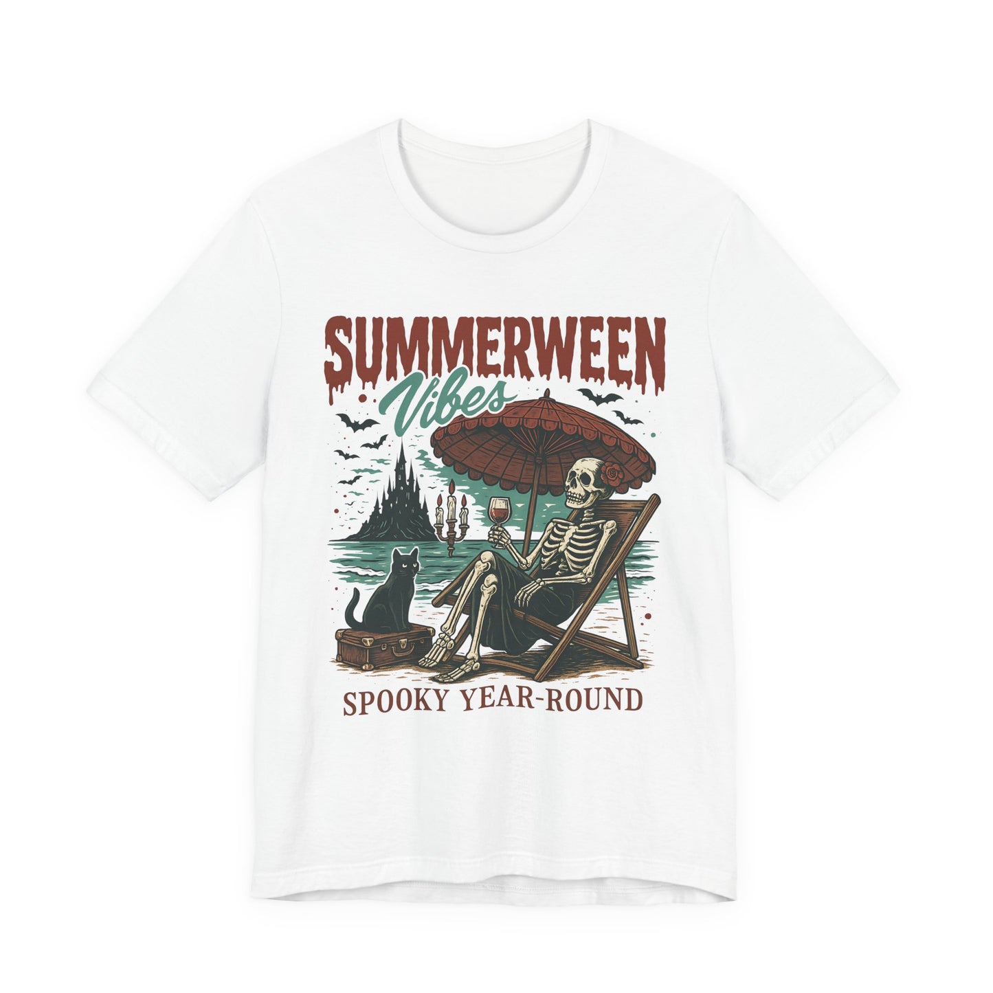 Summerween Vibes Unisex Tee, Spooky T-Shirt, Halloween Shirt, Vintage Style Top, Year-Round Casual Wear