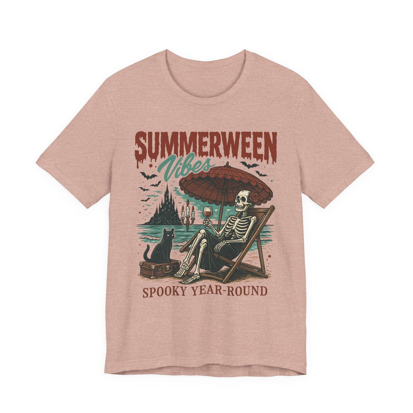 Summerween Vibes Unisex Tee, Spooky T-Shirt, Halloween Shirt, Vintage Style Top, Year-Round Casual Wear