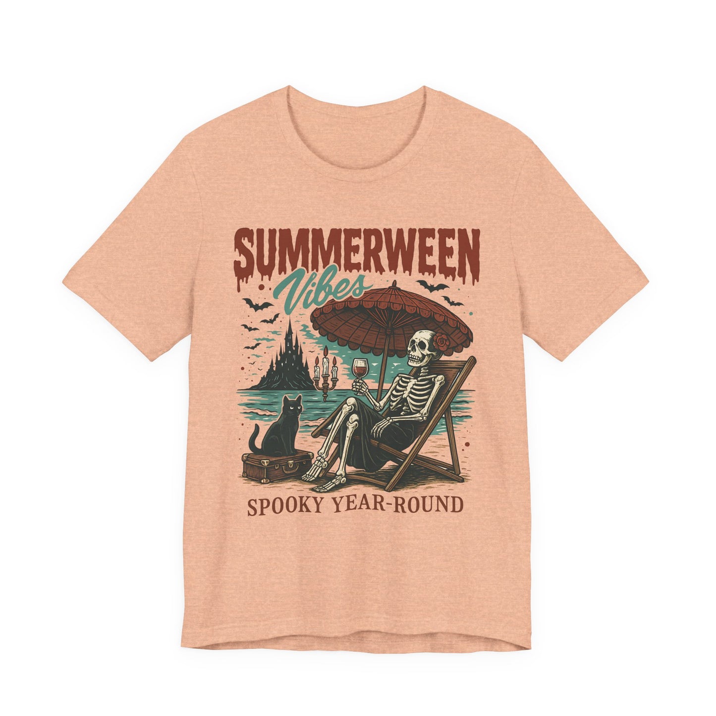Summerween Vibes Unisex Tee, Spooky T-Shirt, Halloween Shirt, Vintage Style Top, Year-Round Casual Wear