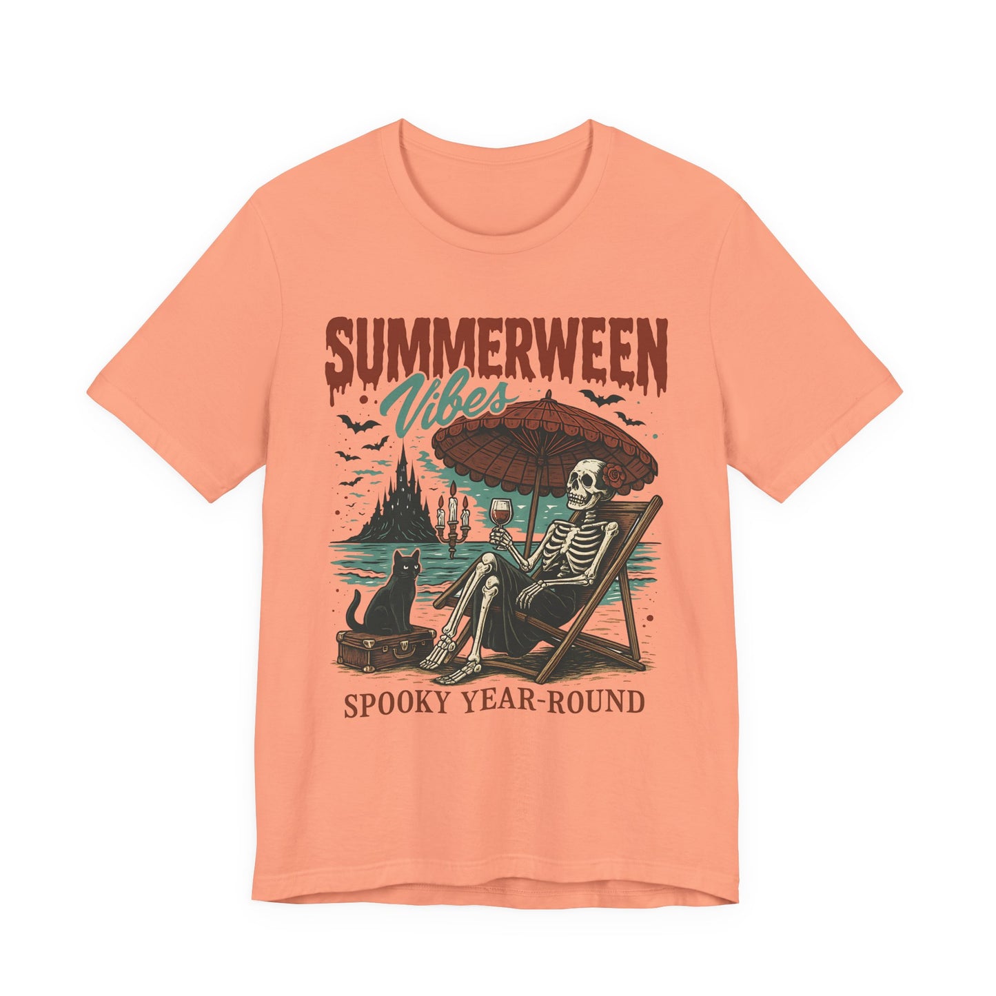 Summerween Vibes Unisex Tee, Spooky T-Shirt, Halloween Shirt, Vintage Style Top, Year-Round Casual Wear