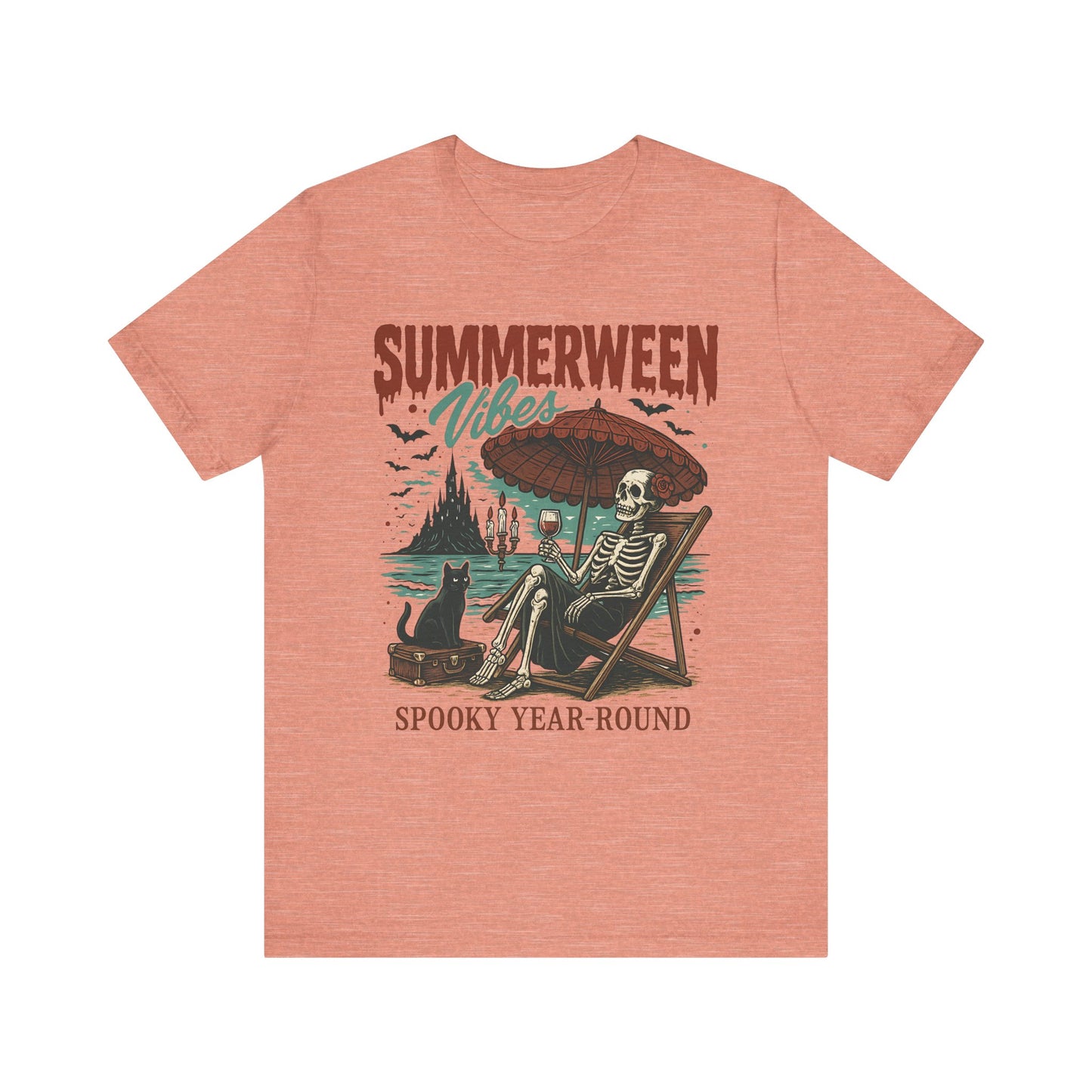 Summerween Vibes Unisex Tee, Spooky T-Shirt, Halloween Shirt, Vintage Style Top, Year-Round Casual Wear