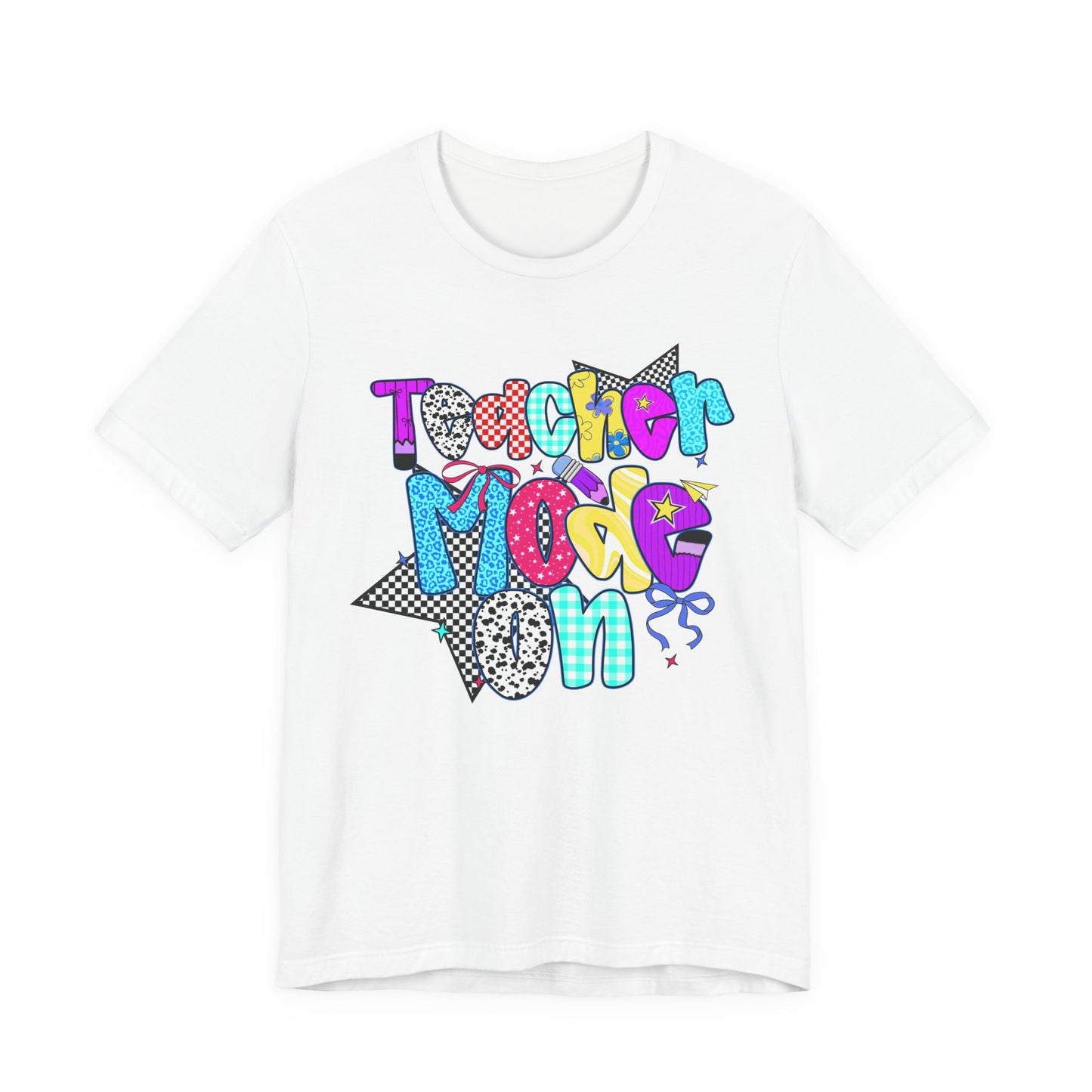 80s Themed Teacher T-Shirt - Teacher Mode On - Unisex Tee, Retro Educator Shirt, Vintage School Apparel, Funny Instructor Top, Teaching Gift