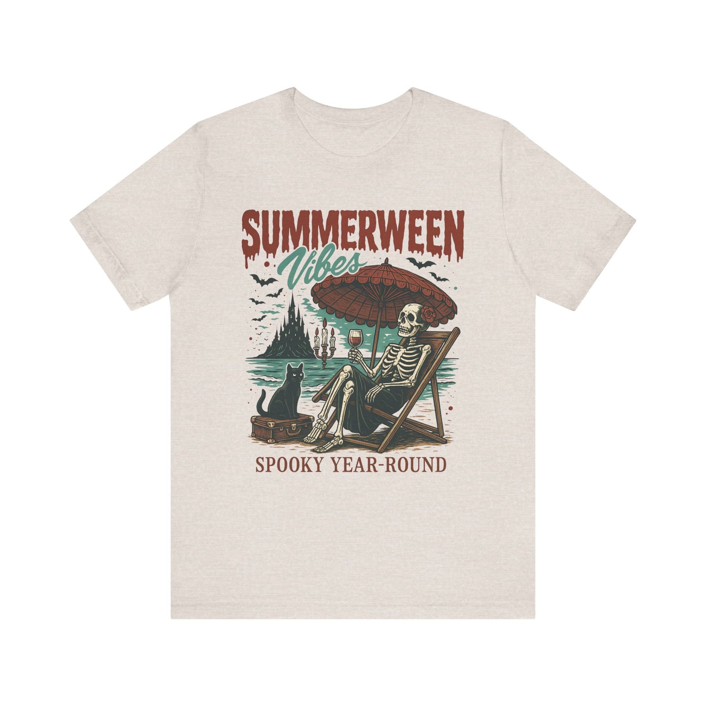 Summerween Vibes Unisex Tee, Spooky T-Shirt, Halloween Shirt, Vintage Style Top, Year-Round Casual Wear