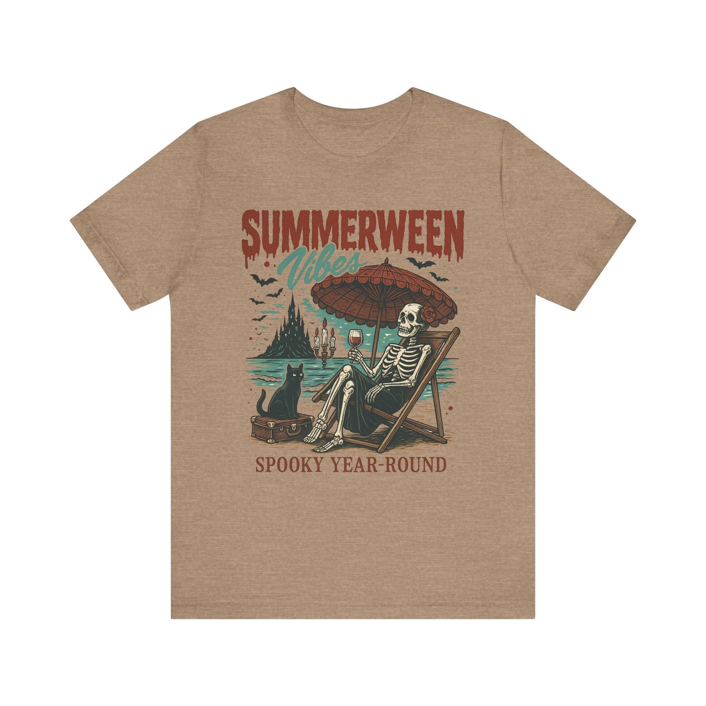 Summerween Vibes Unisex Tee, Spooky T-Shirt, Halloween Shirt, Vintage Style Top, Year-Round Casual Wear