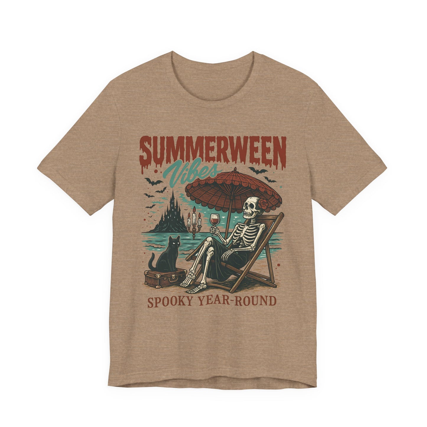 Summerween Vibes Unisex Tee, Spooky T-Shirt, Halloween Shirt, Vintage Style Top, Year-Round Casual Wear