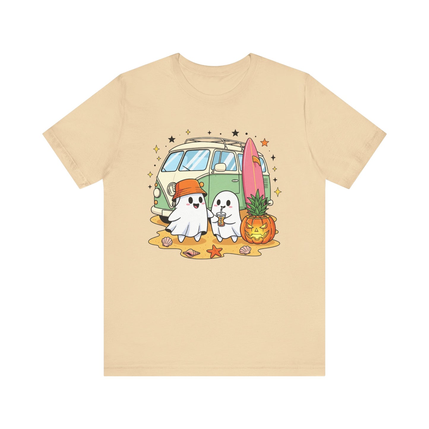 Vintage Van Ghosts Unisex Tee Shirt, Halloween Beach Pumpkin Top, Retro Halloween Shirt, Fall Ghost Tee, Beach Van Shirt