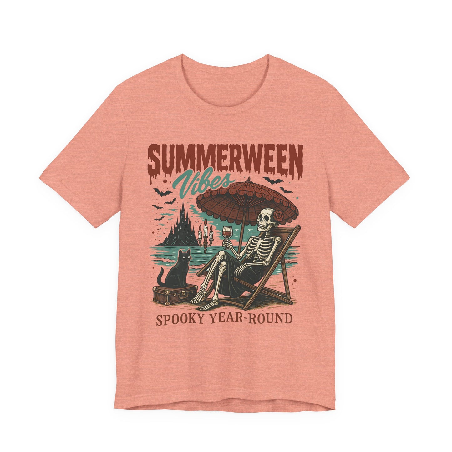 Summerween Vibes Unisex Tee, Spooky T-Shirt, Halloween Shirt, Vintage Style Top, Year-Round Casual Wear