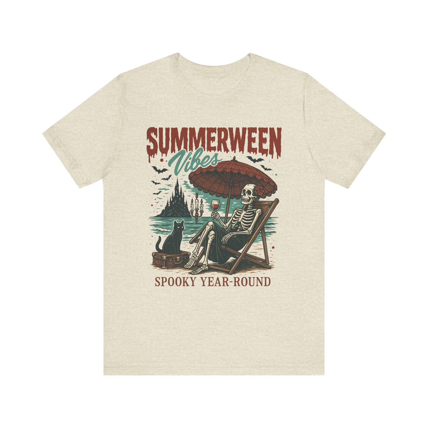 Summerween Vibes Unisex Tee, Spooky T-Shirt, Halloween Shirt, Vintage Style Top, Year-Round Casual Wear