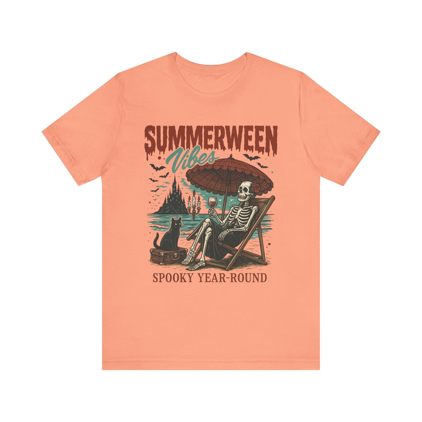 Summerween Vibes Unisex Tee, Spooky T-Shirt, Halloween Shirt, Vintage Style Top, Year-Round Casual Wear