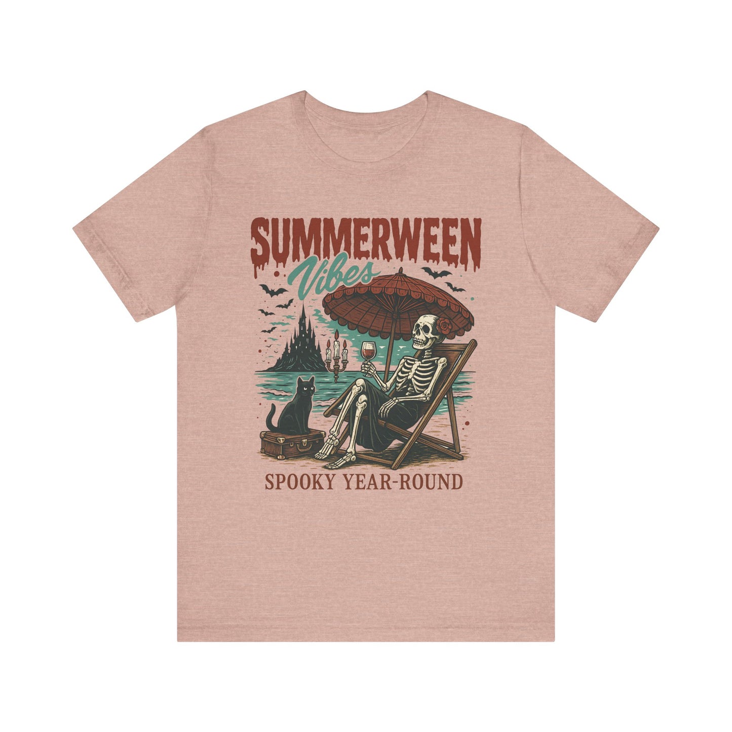 Summerween Vibes Unisex Tee, Spooky T-Shirt, Halloween Shirt, Vintage Style Top, Year-Round Casual Wear