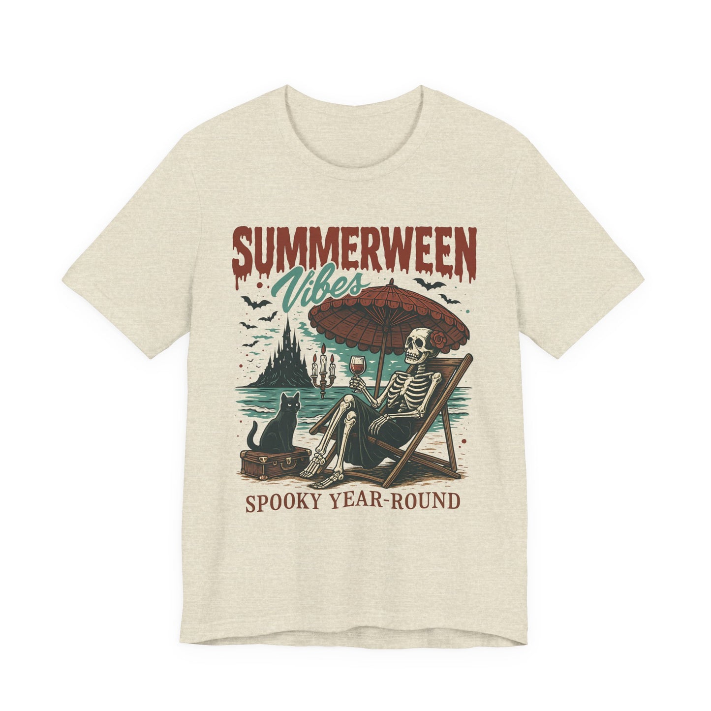 Summerween Vibes Unisex Tee, Spooky T-Shirt, Halloween Shirt, Vintage Style Top, Year-Round Casual Wear