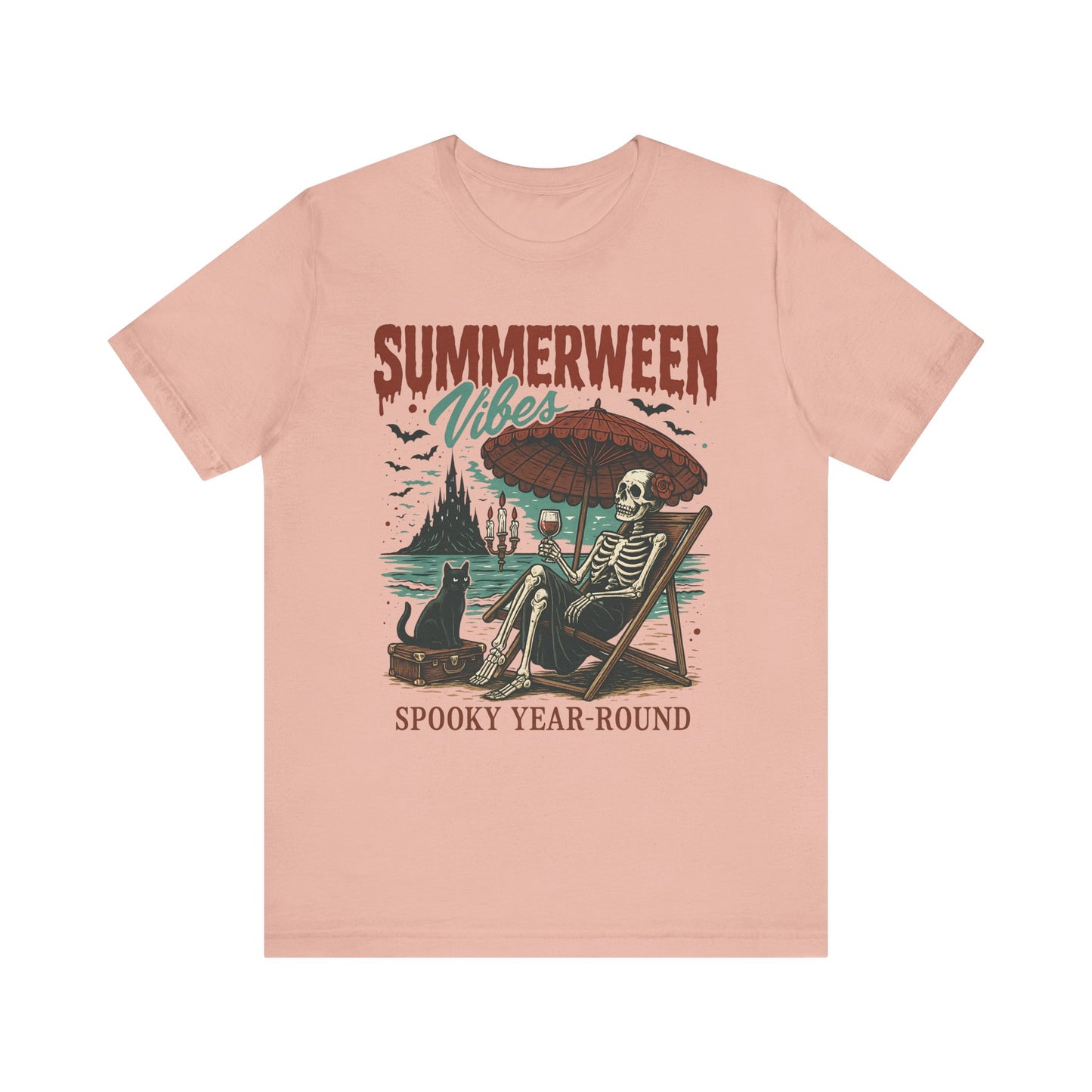 Summerween Vibes Unisex Tee, Spooky T-Shirt, Halloween Shirt, Vintage Style Top, Year-Round Casual Wear