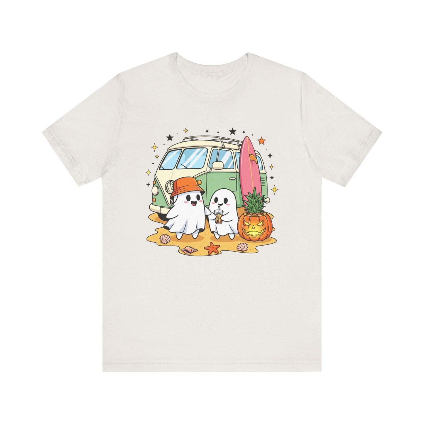 Vintage Van Ghosts Unisex Tee Shirt, Halloween Beach Pumpkin Top, Retro Halloween Shirt, Fall Ghost Tee, Beach Van Shirt