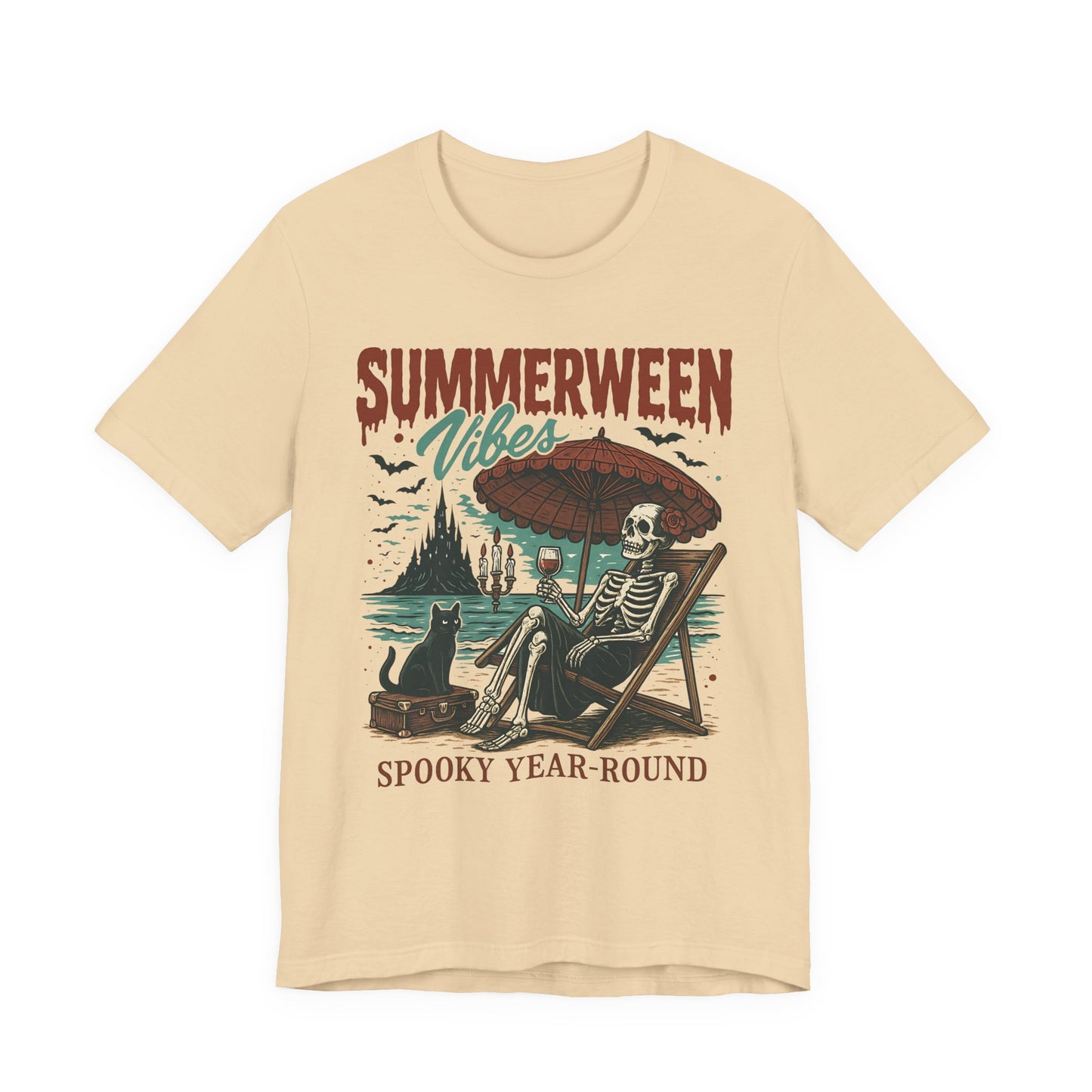 Summerween Vibes Unisex Tee, Spooky T-Shirt, Halloween Shirt, Vintage Style Top, Year-Round Casual Wear