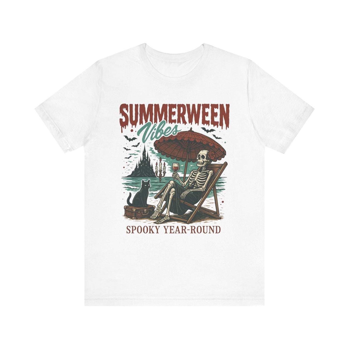 Summerween Vibes Unisex Tee, Spooky T-Shirt, Halloween Shirt, Vintage Style Top, Year-Round Casual Wear