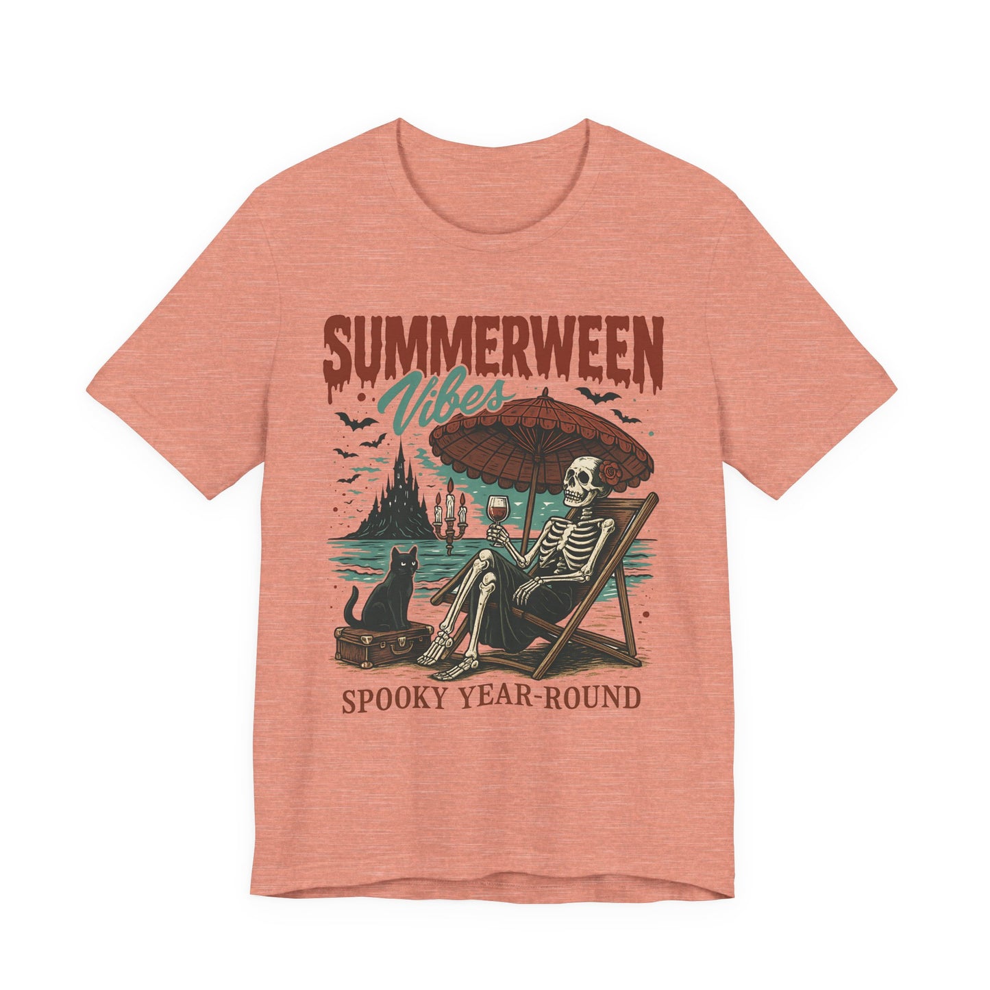 Summerween Vibes Unisex Tee, Spooky T-Shirt, Halloween Shirt, Vintage Style Top, Year-Round Casual Wear