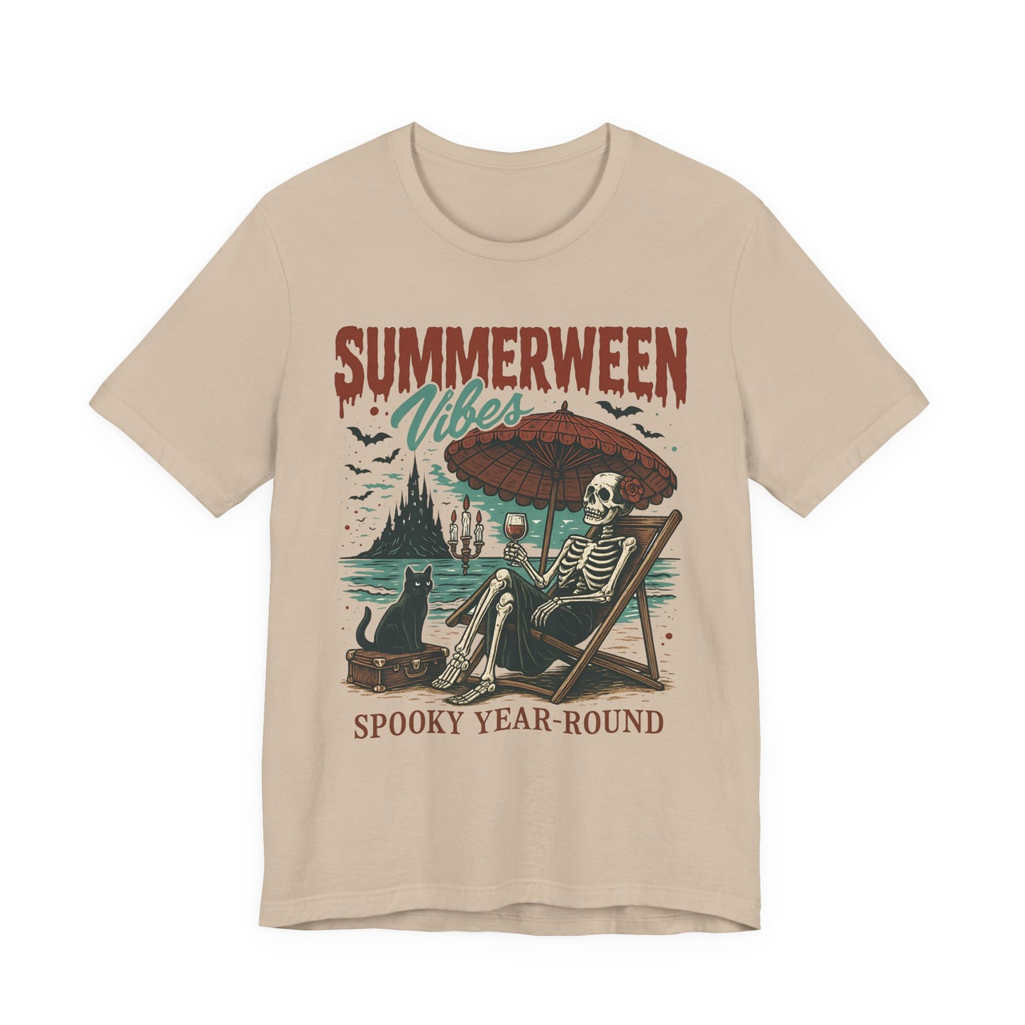 Summerween Vibes Unisex Tee, Spooky T-Shirt, Halloween Shirt, Vintage Style Top, Year-Round Casual Wear