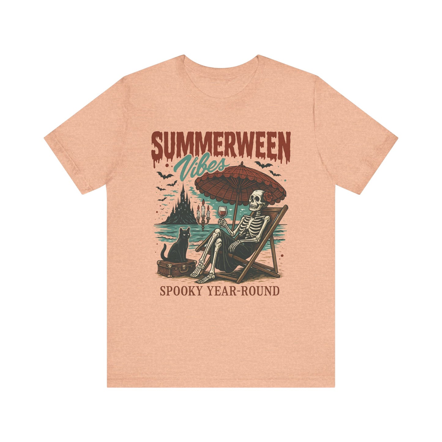 Summerween Vibes Unisex Tee, Spooky T-Shirt, Halloween Shirt, Vintage Style Top, Year-Round Casual Wear