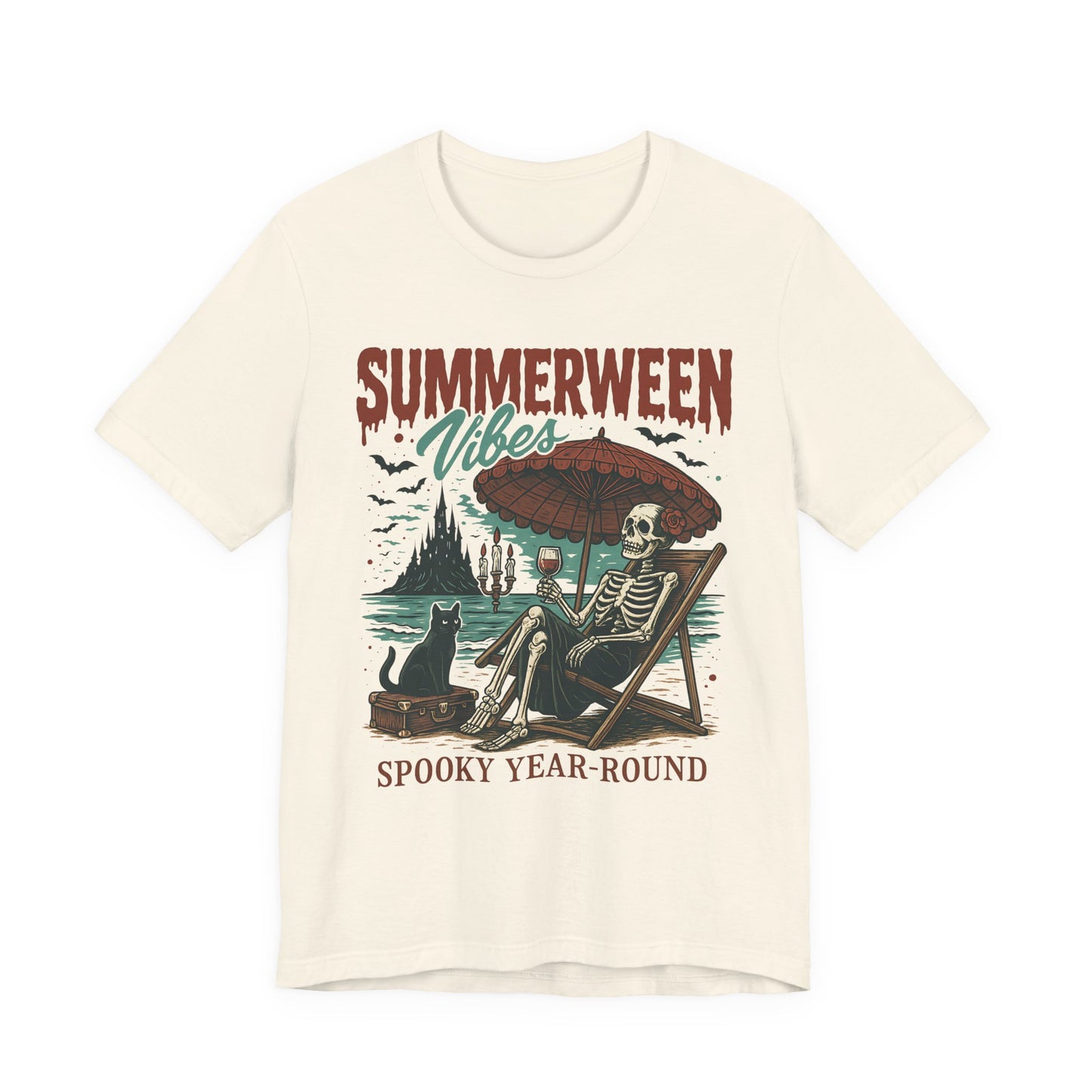 Summerween Vibes Unisex Tee, Spooky T-Shirt, Halloween Shirt, Vintage Style Top, Year-Round Casual Wear