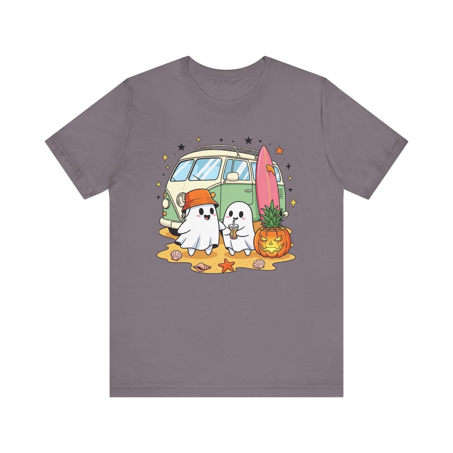 Vintage Van Ghosts Unisex Tee Shirt, Halloween Beach Pumpkin Top, Retro Halloween Shirt, Fall Ghost Tee, Beach Van Shirt