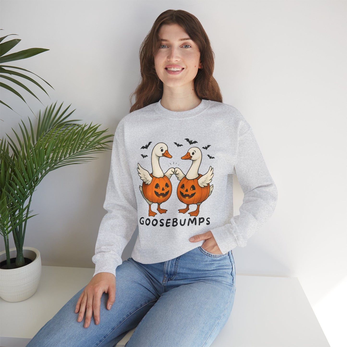 Goosebumps Halloween Sweatshirt, Cozy Fall Crewneck, Unisex Pumpkin Sweatshirt, Cute Goose Sweatshirt, Halloween Apparel