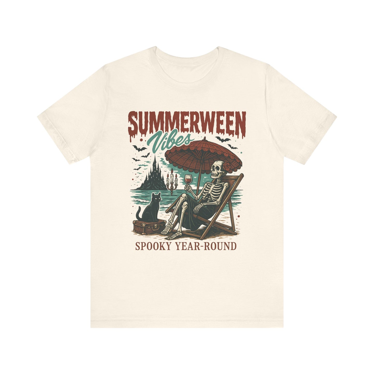 Summerween Vibes Unisex Tee, Spooky T-Shirt, Halloween Shirt, Vintage Style Top, Year-Round Casual Wear
